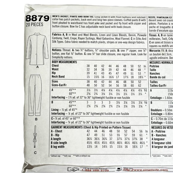 Simplicity 8879 Retro Zoot Suit Pattern Size 38-44 NWT NOS - Picture 5 of 6